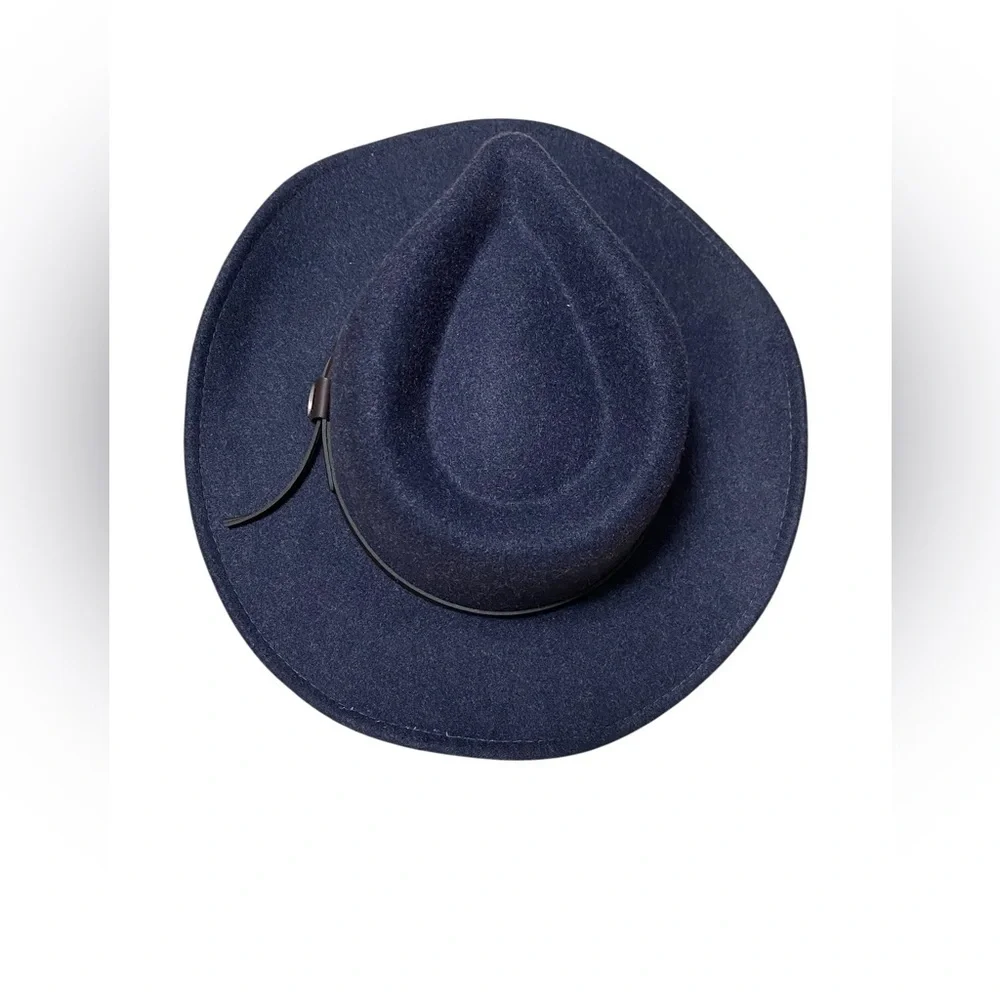 Scala Navy Wool Fedora Hat with Brown Leather Band